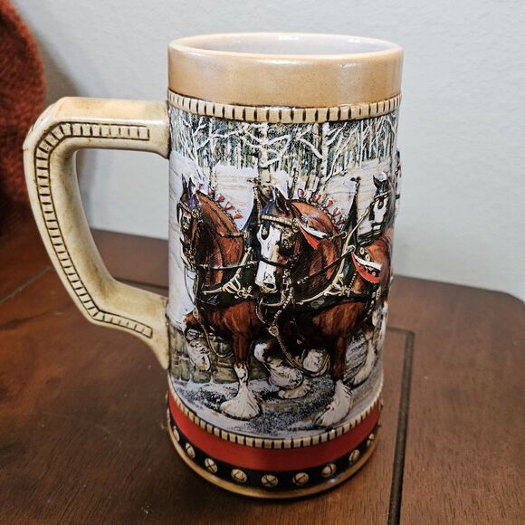 VINTAGE! 1988 Anheuser Busch Budweiser Holiday Beer Stein Clydesdales - Picture 4 of 6